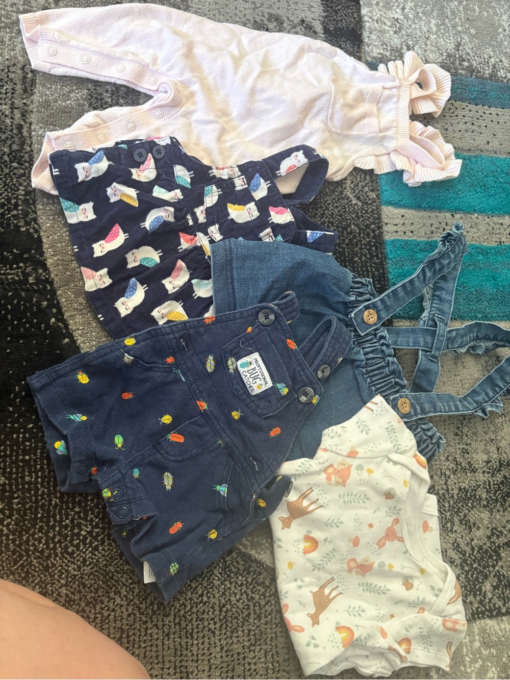 Baby Girls Mixed Outfit Set - Navy Pineapple Overalls & Animal Onesie